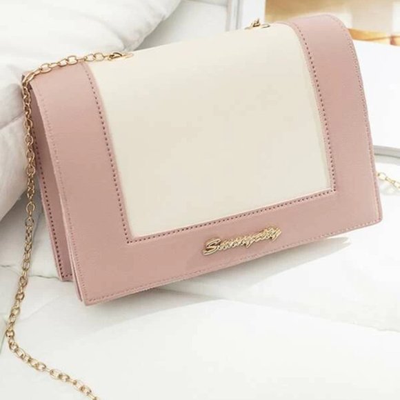 Handbags - Pink Contrast Color Flap Chain Crossbody Bag